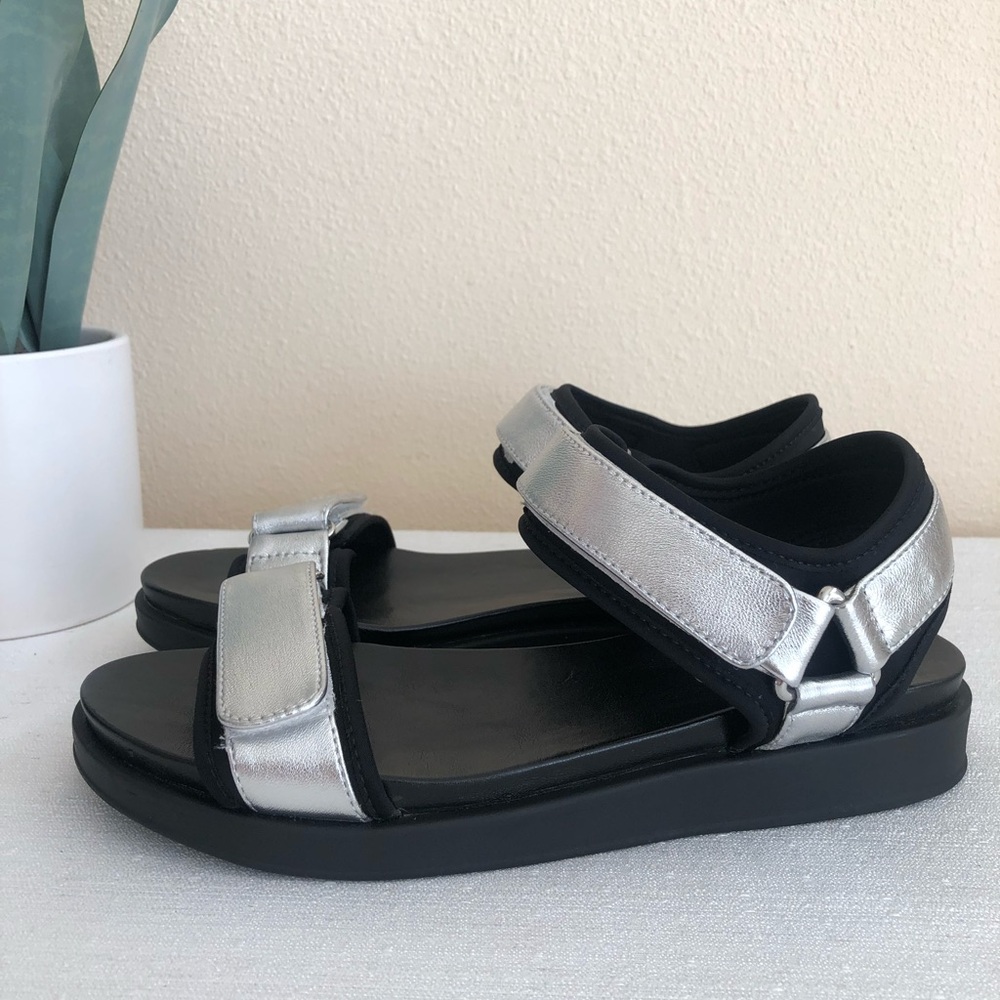 Silent D Silver Leather Black Adjustable Sandals … - image 8